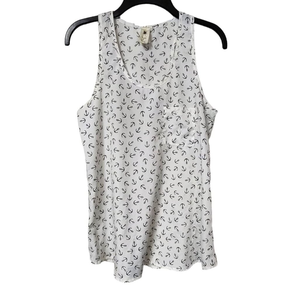 Needle and Thread Women's White Anchor Scoop Neck Tank Top Racerback Size Small